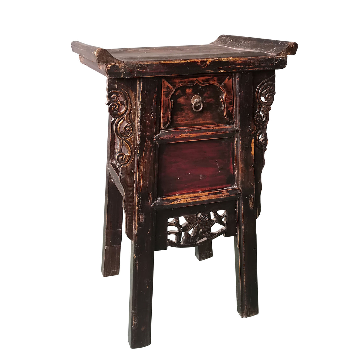 Antique Stained Sealed And Waxed Finish Carved Cabinet