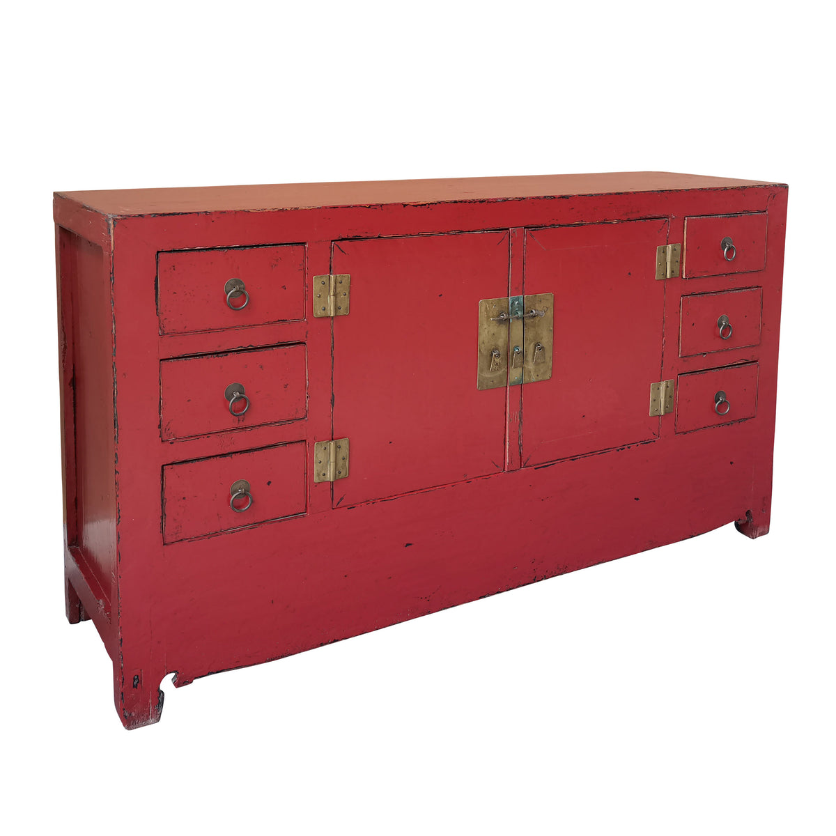Antique Broken Red Chinese Sideboard