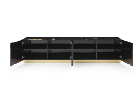 Modrest Aspen Modern Black & Gold Tv Stand Model VGVCTV1801-BLK-TV