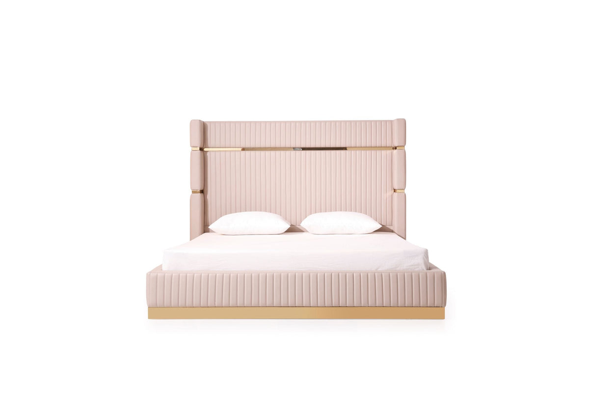 Modrest Sterling Eastern King Modern Beige & Rose Gold Bed With Nightstands Model VGVCBD1901-BEI-BED-2NS-SET-EK