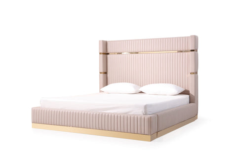 Modrest Sterling California King Modern Beige & Rose Gold Bed With Nightstands Model VGVCBD1901-BEI-BED-2NS-SET-CK