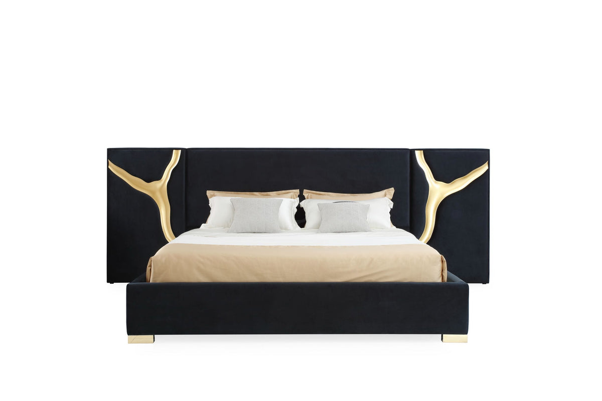 Modrest Aspen California King Modern Black & Gold Bed With Nightstands Model VGVCBD1801-BLK-BED-2NS-SET-CK