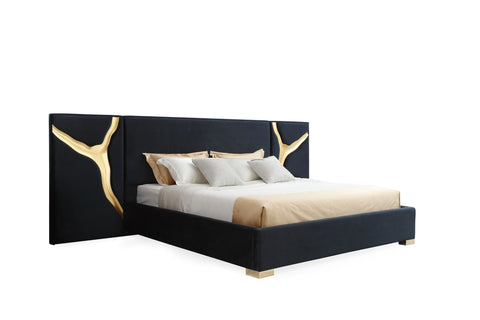 Modrest Aspen Modern Black & Gold Bed With Nightstands Model VGVCBD1801-BLK-BED-2NS-SET