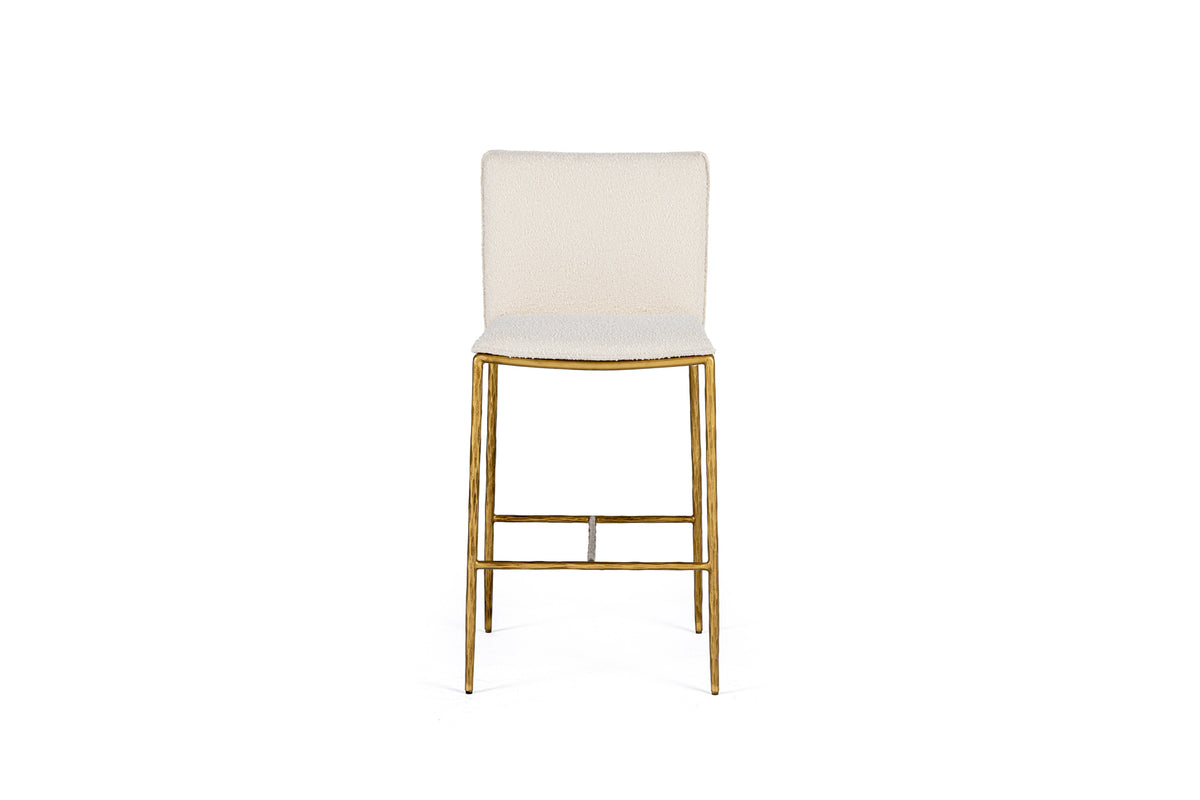 Modrest Atlanta Modern Off White Fabric & Brass Counter Chair Model VGMY-3739-26-WHT