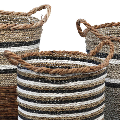 Ayanna Natural Finish with White and Black Accents Basket Set Of 3