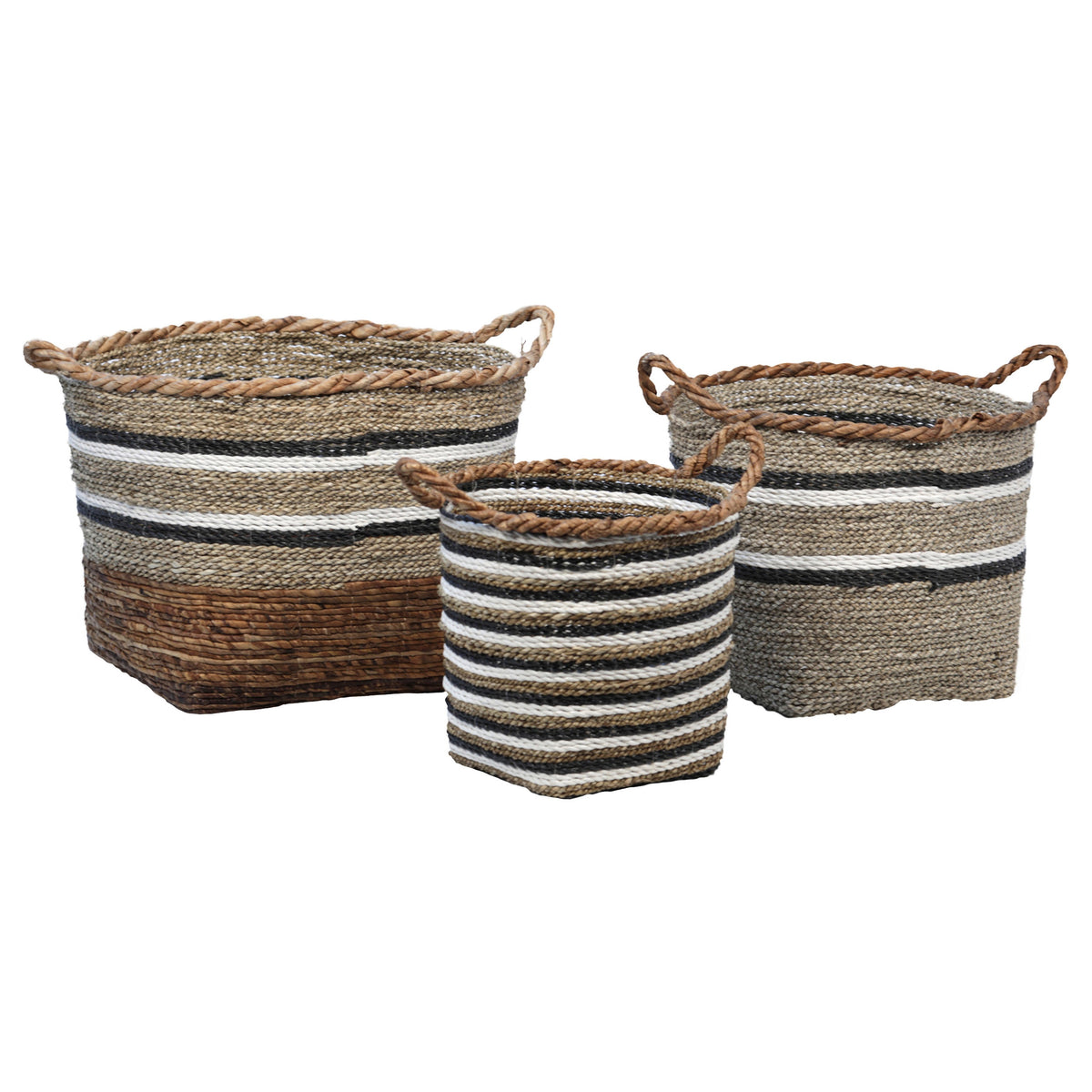 Ayanna Natural Finish with White and Black Accents Basket Set Of 3