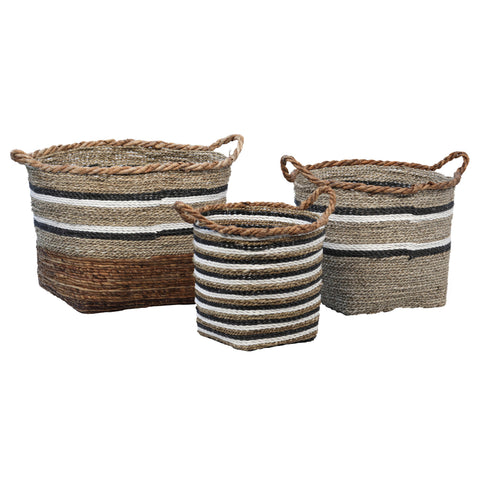 Ayanna Natural Finish with White and Black Accents Basket Set Of 3