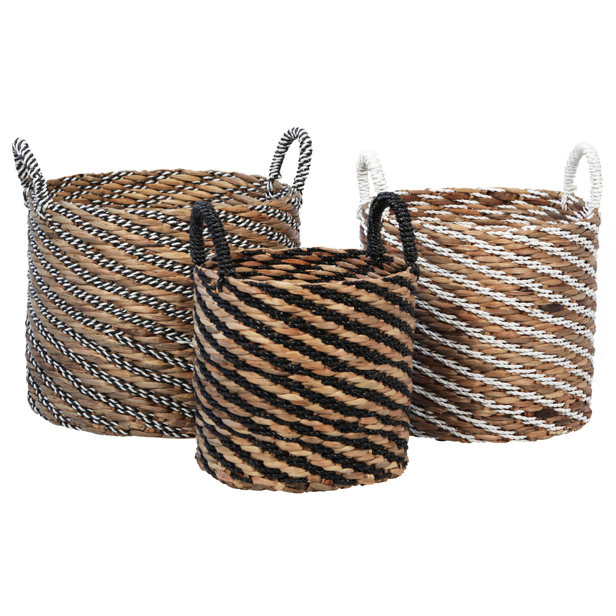 Manu Natural Finish with White and Black Accents Basket Set Of 3