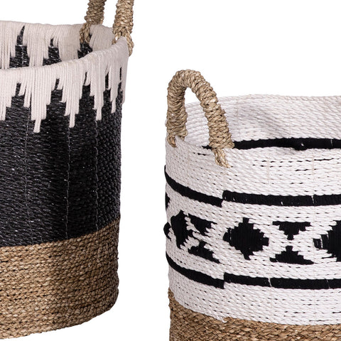 Cantu Natural with Black and White Accents Basket Set Of 3