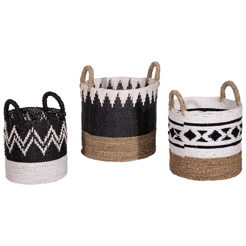 Cantu Natural with Black and White Accents Basket Set Of 3