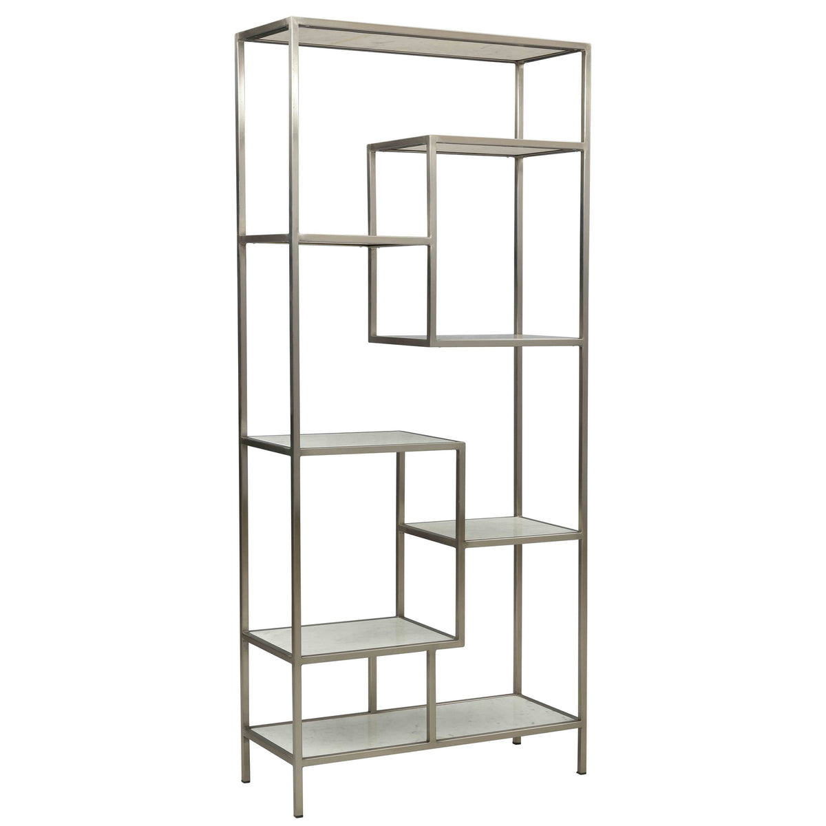 Monroe Antique Nickel Finish and Natural White Marble Bookcase