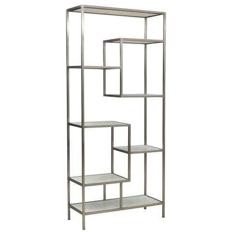 Monroe Antique Nickel Finish and Natural White Marble Bookcase