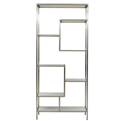 Monroe Antique Nickel Finish and Natural White Marble Bookcase