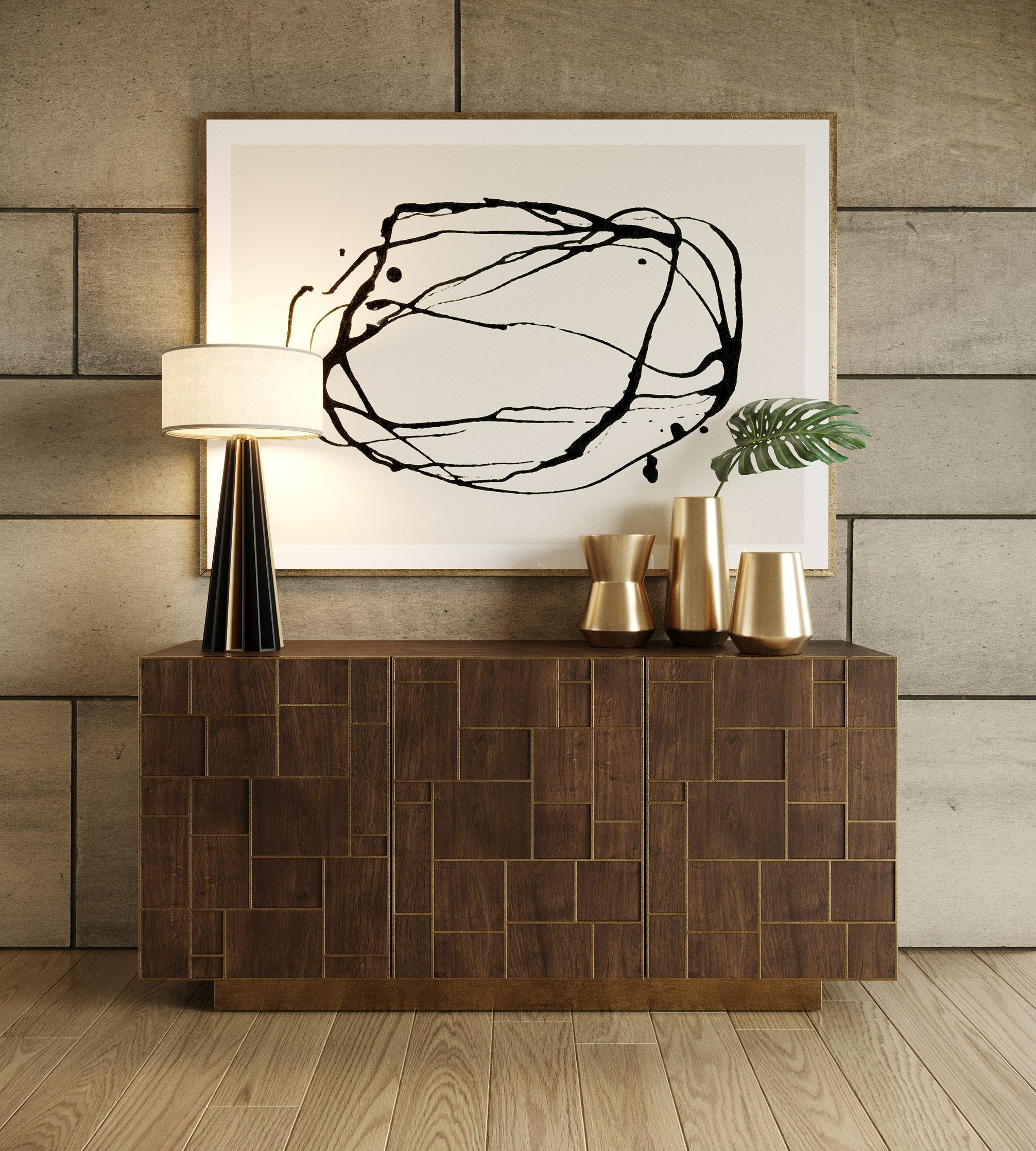 Modrest Auer Brown Oak & Gold Buffet Model VGGM-B-VALDERA-BT