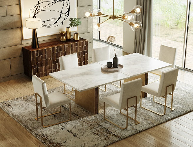 Modrest Auer White Marble & Gold Dining Table Model VGGM-DT-VALDERA-DT