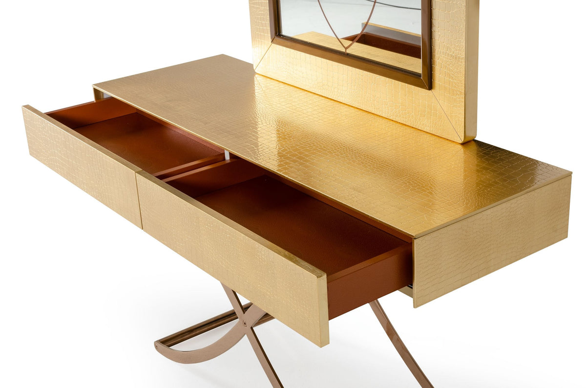 A&X Aversa Gold Crocodile Console Table & Mirror Model VGUNCK423-120-GOLD