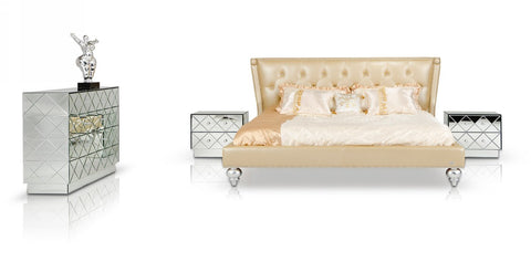 Monica Modern Champagne Leather Bed Model VGUNAW227-180