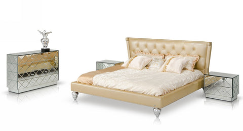 Monica Modern Champagne Leather Bed Model VGUNAW227-180