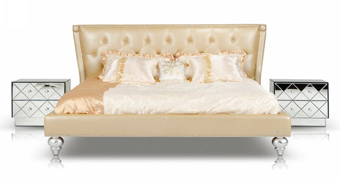 Monica Modern Champagne Leather Bed Model VGUNAW227-180