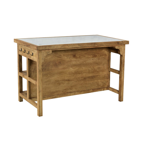 Belding Medium Brown Natural Wood Finish and White Stone Top Kitchen Island  Model AZ084