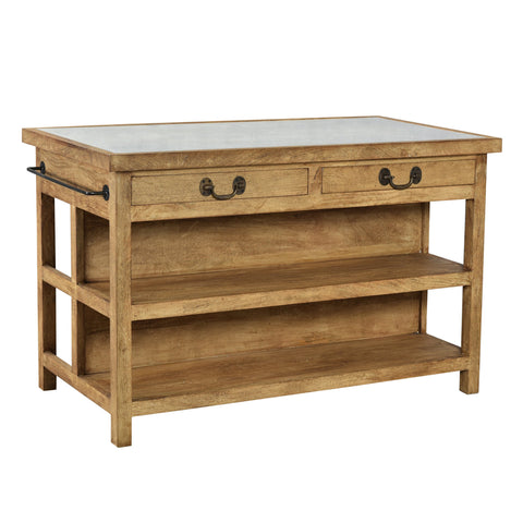 Belding Medium Brown Natural Wood Finish and White Stone Top Kitchen Island  Model AZ084