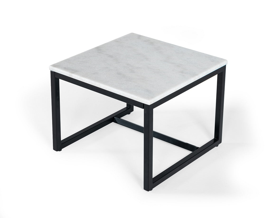 Modrest Baca White Marble & Black Metal End Table Model VGGMM-ET-1580-WHT-ET