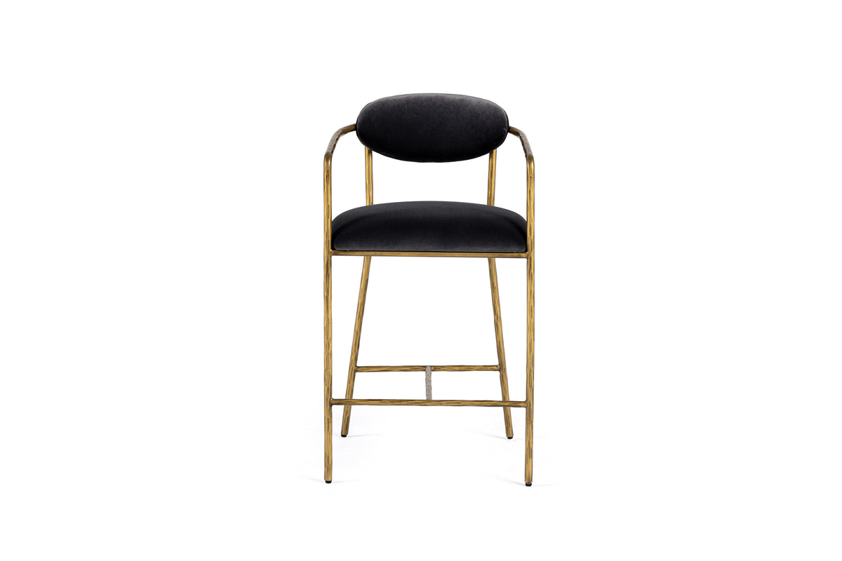 Modrest Baird Modern Grey Velvet & Brass Counter Chair Model VGMY-2847-26-GRY