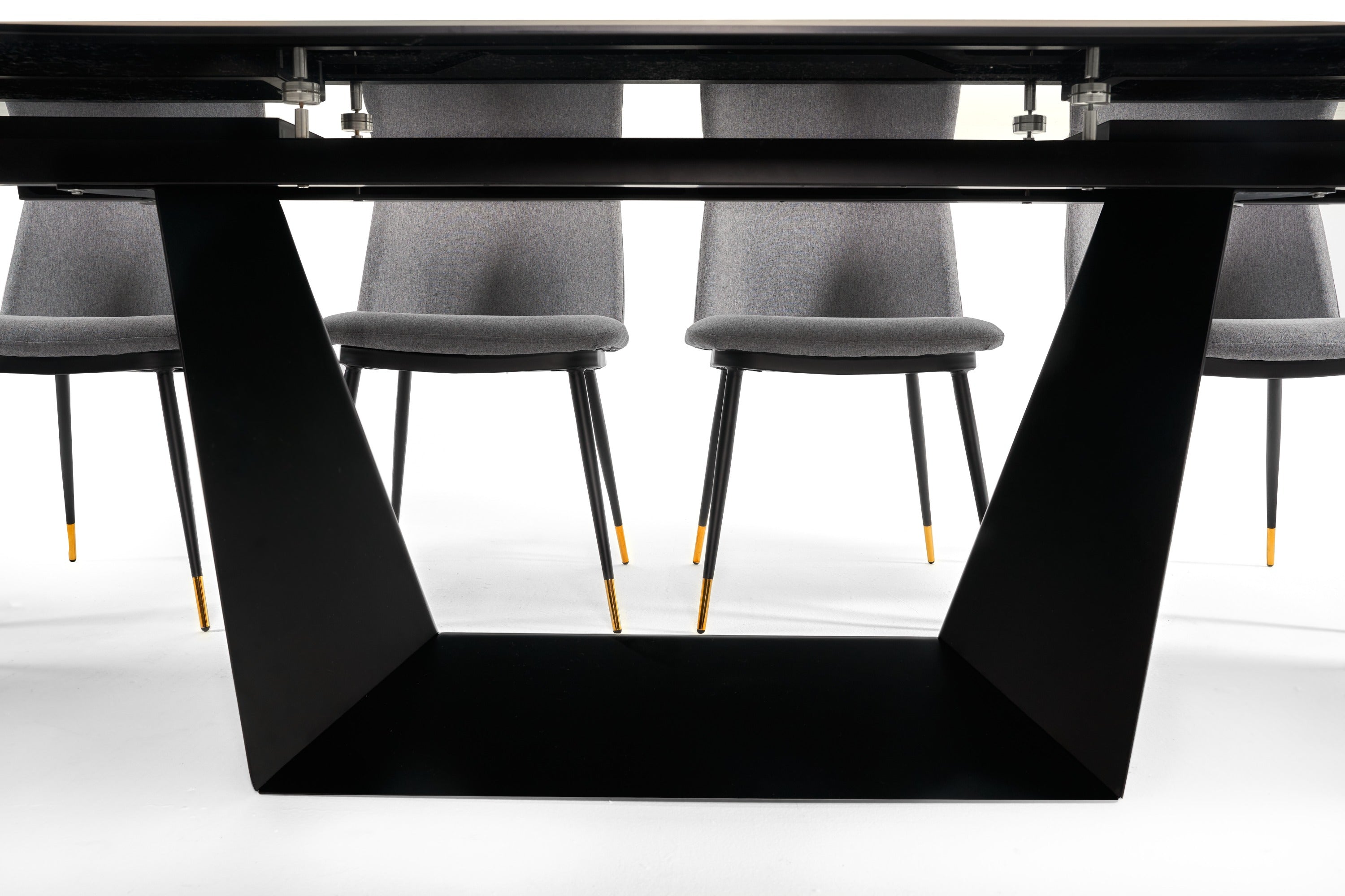 Modrest Baldwin - Modern Grey Ceramic & Black Metal Extendable Dining Table