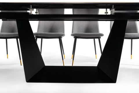 Modrest Baldwin - Modern Grey Ceramic & Black Metal Extendable Dining Table