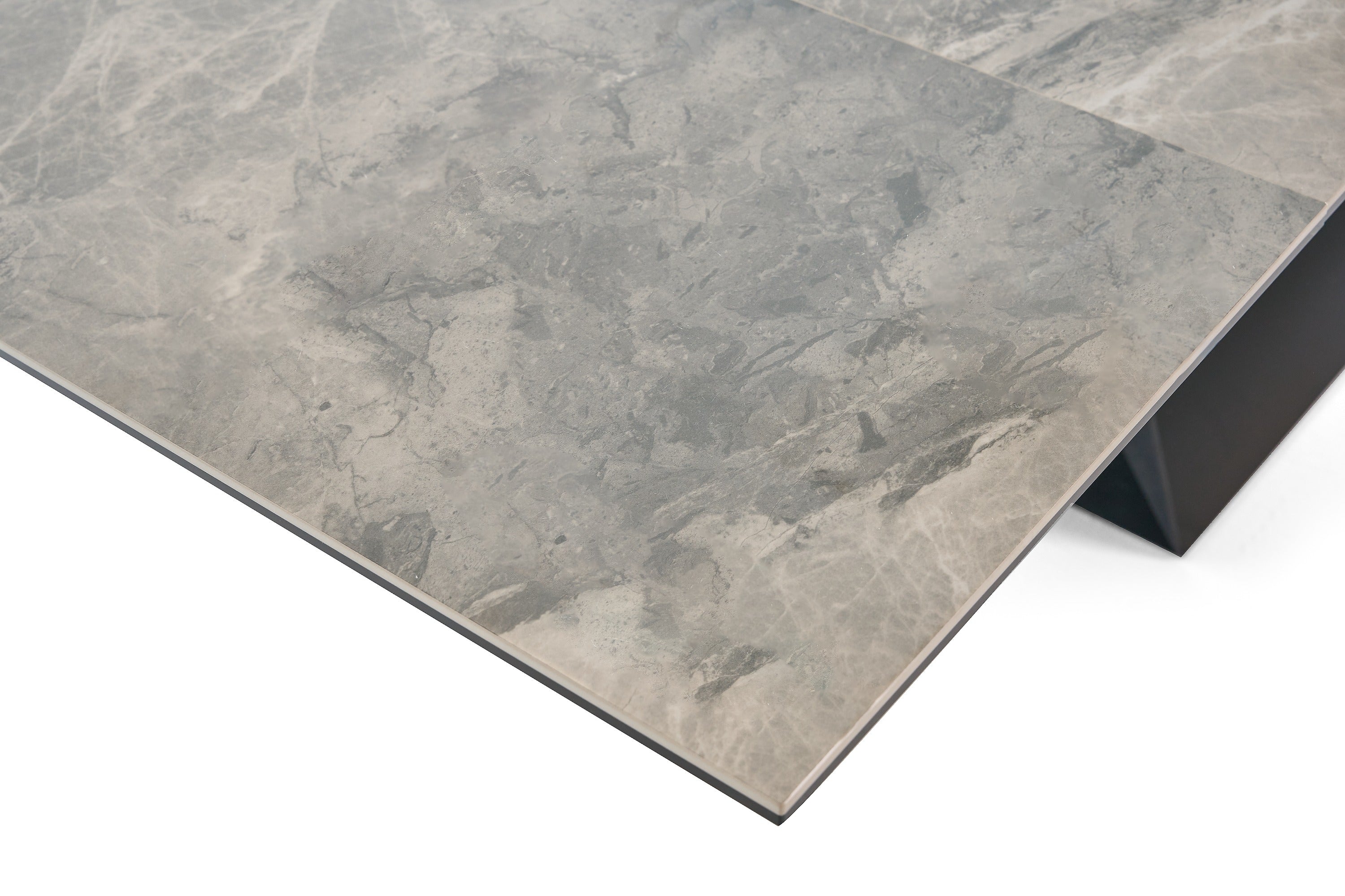 Modrest Baldwin - Modern Grey Ceramic & Black Metal Extendable Dining Table