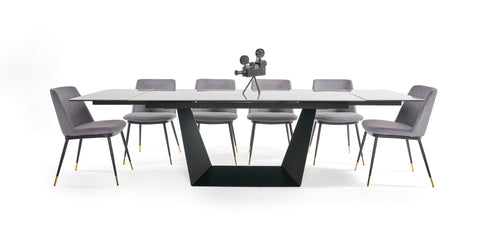 Modrest Baldwin - Modern Grey Ceramic & Black Metal Extendable Dining Table