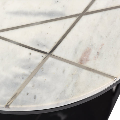Forlay Gunmetal Finish and White Marble Top with Silver Accents Side Table