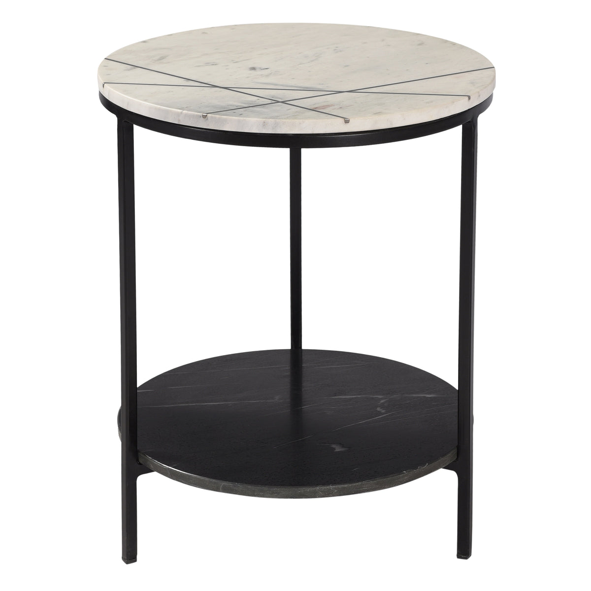 Forlay Gunmetal Finish and White Marble Top with Silver Accents Side Table