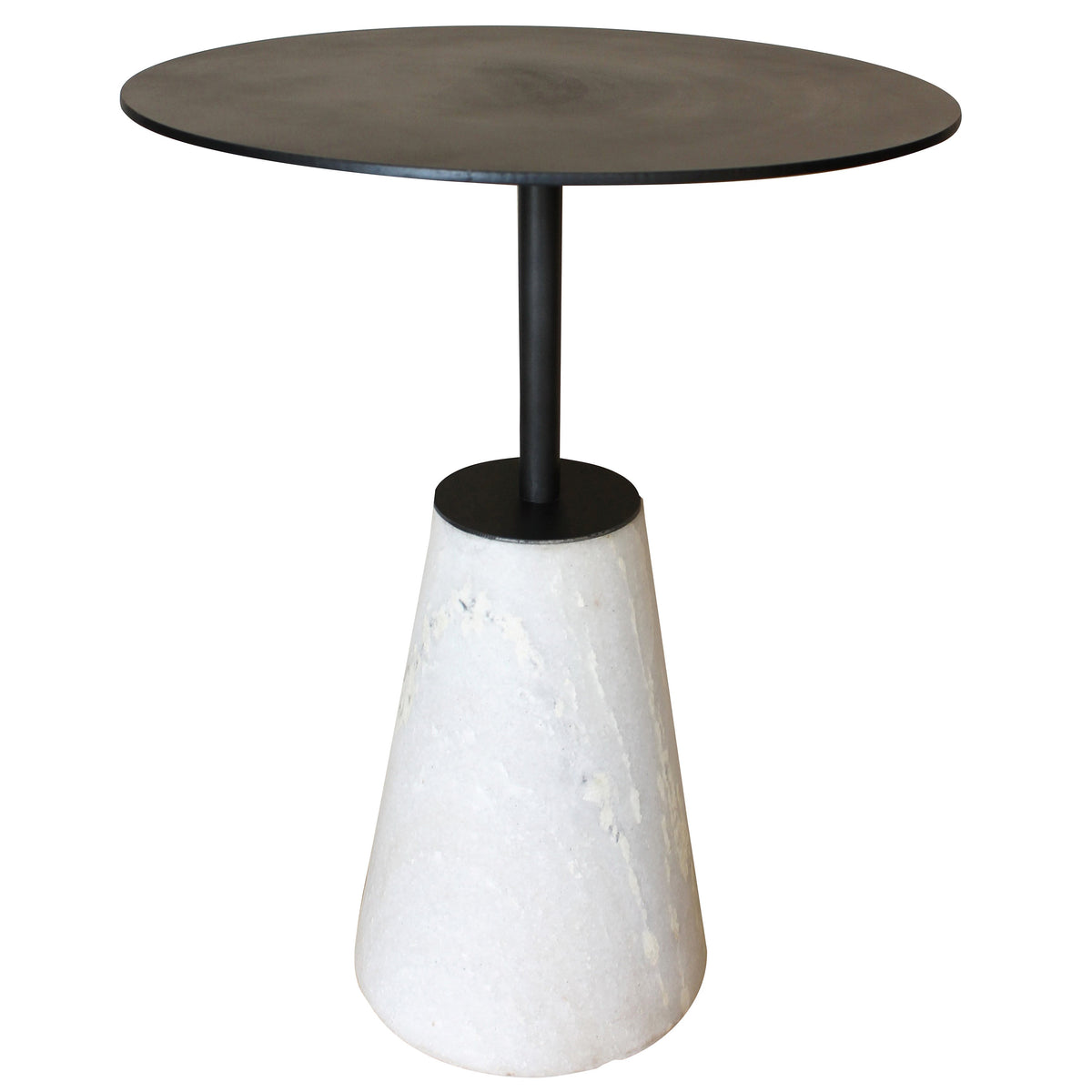 Kirk White Marble and Black Metal Side Table