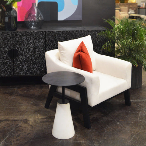 Kirk White Marble and Black Metal Side Table