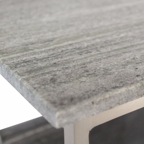 Aksi Nickel Finish with Grey Marble and Antique Black Leather Magazine Table