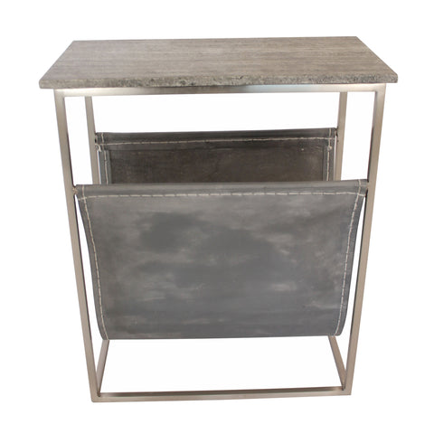 Aksi Nickel Finish with Grey Marble and Antique Black Leather Magazine Table