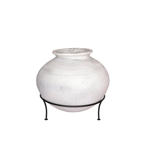 Old White Wash and Natural Iron Finish Water Container On Stand