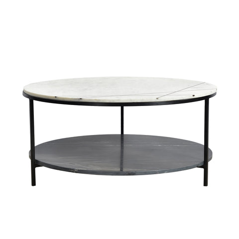 Katrina White and Black Marble with Gunmetal Iron Finish Coffee Table