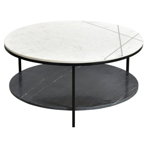 Katrina White and Black Marble with Gunmetal Iron Finish Coffee Table