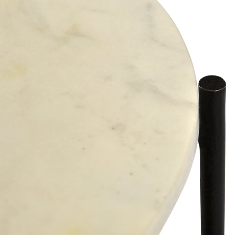 Aniska Gunmetal Finish and Natural White Marble Side Table