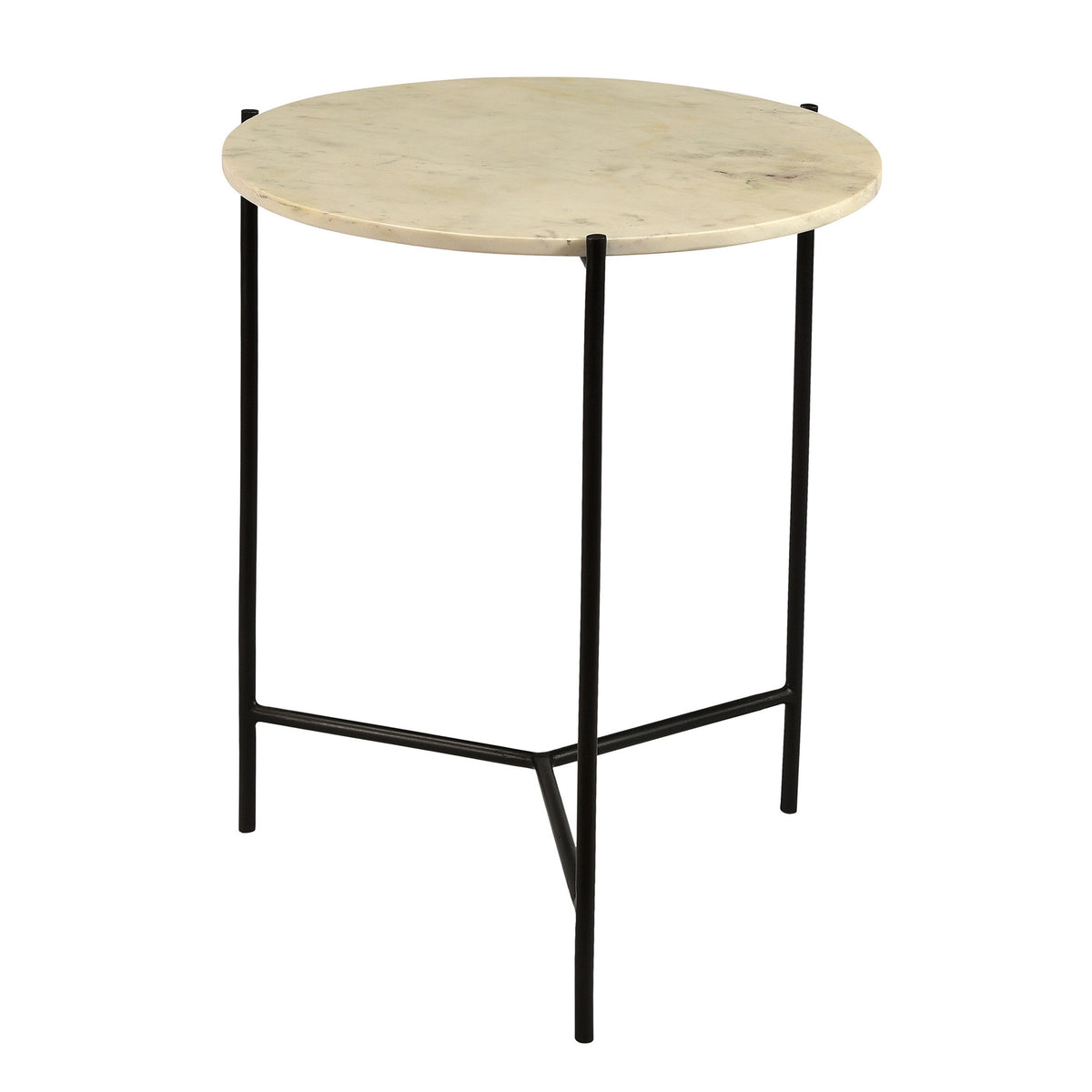 Aniska Gunmetal Finish and Natural White Marble Side Table
