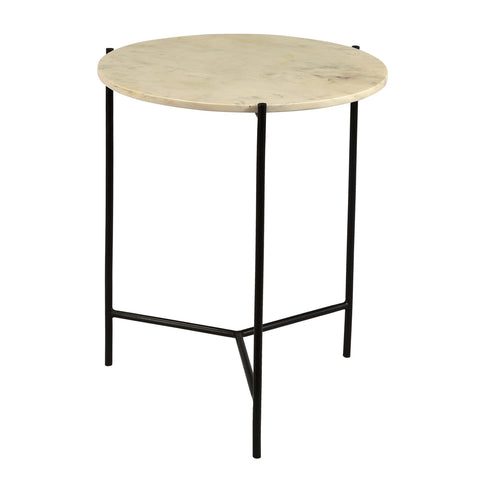Aniska Gunmetal Finish and Natural White Marble Side Table