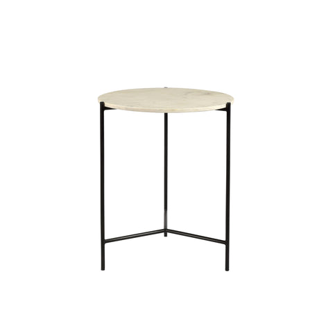 Aniska Gunmetal Finish and Natural White Marble Side Table