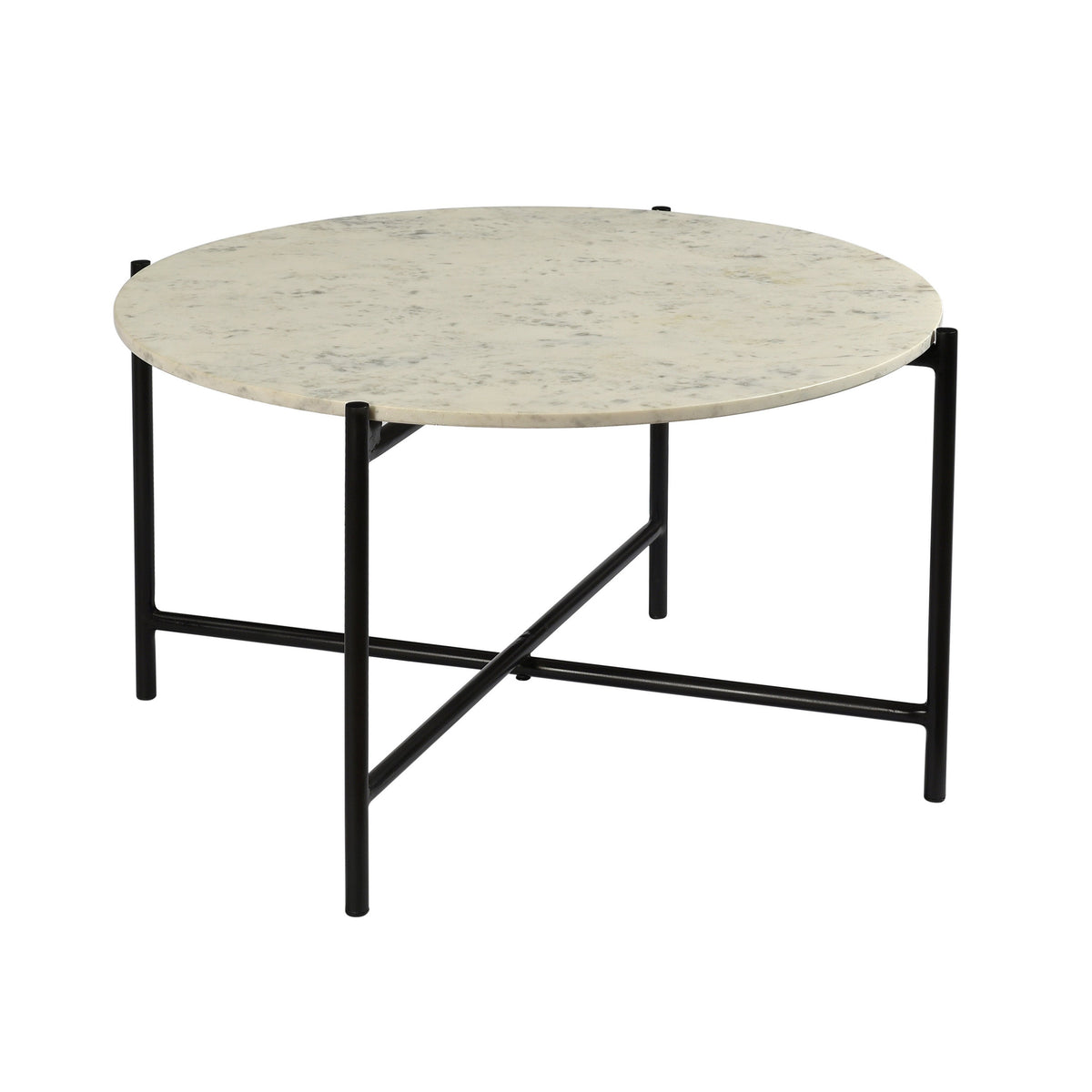 Romblon Natural White Marble and Gunmetal Iron Finish Coffee Table