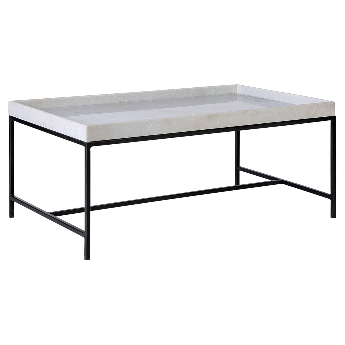 Vargo White Marble Top and Gunmetal Iron Finish Coffee Table