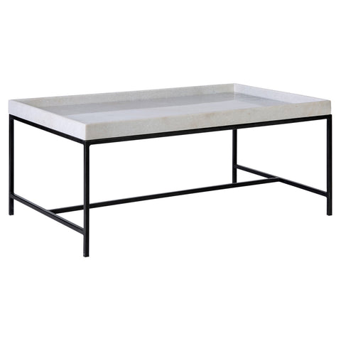 Vargo White Marble Top and Gunmetal Iron Finish Coffee Table