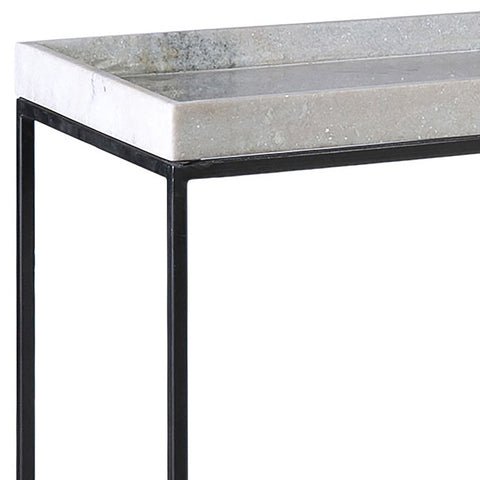 Vanz White Marle Top and Gunmetal Iron Finish Console Table