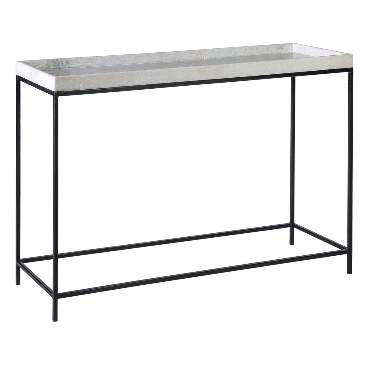 Vanz White Marle Top and Gunmetal Iron Finish Console Table