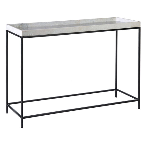 Vanz White Marle Top and Gunmetal Iron Finish Console Table